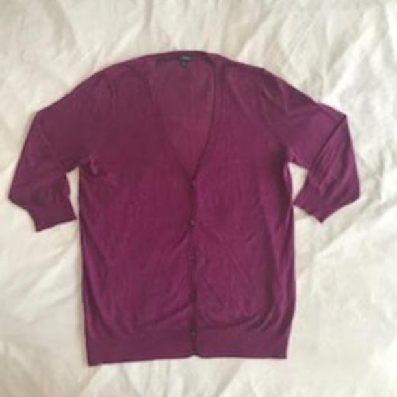 EUC Ann Taylor Magenta Purple Button Front V-neck Cardigan Sweater Size L - Picture 3 of 4